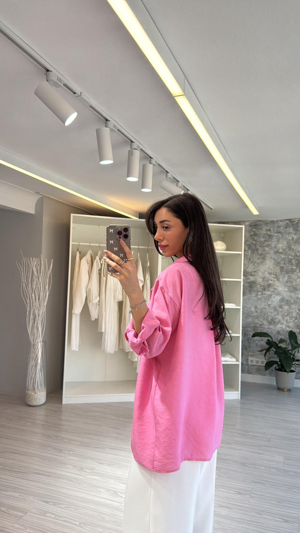 PEMBE OVERSİZE TENSEL GÖMLEK
