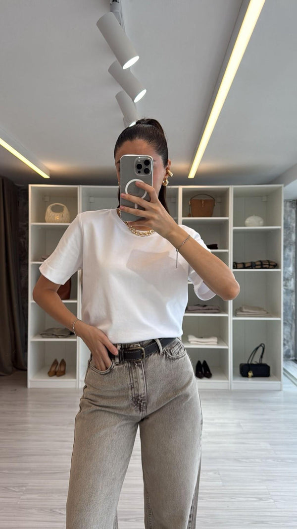BEYAZ TOK KUMAŞ BASIC TİŞÖRT