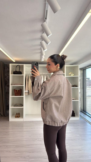 KAHVERENGİ OVERSIZE KIRÇILLI BOMBER CEKET