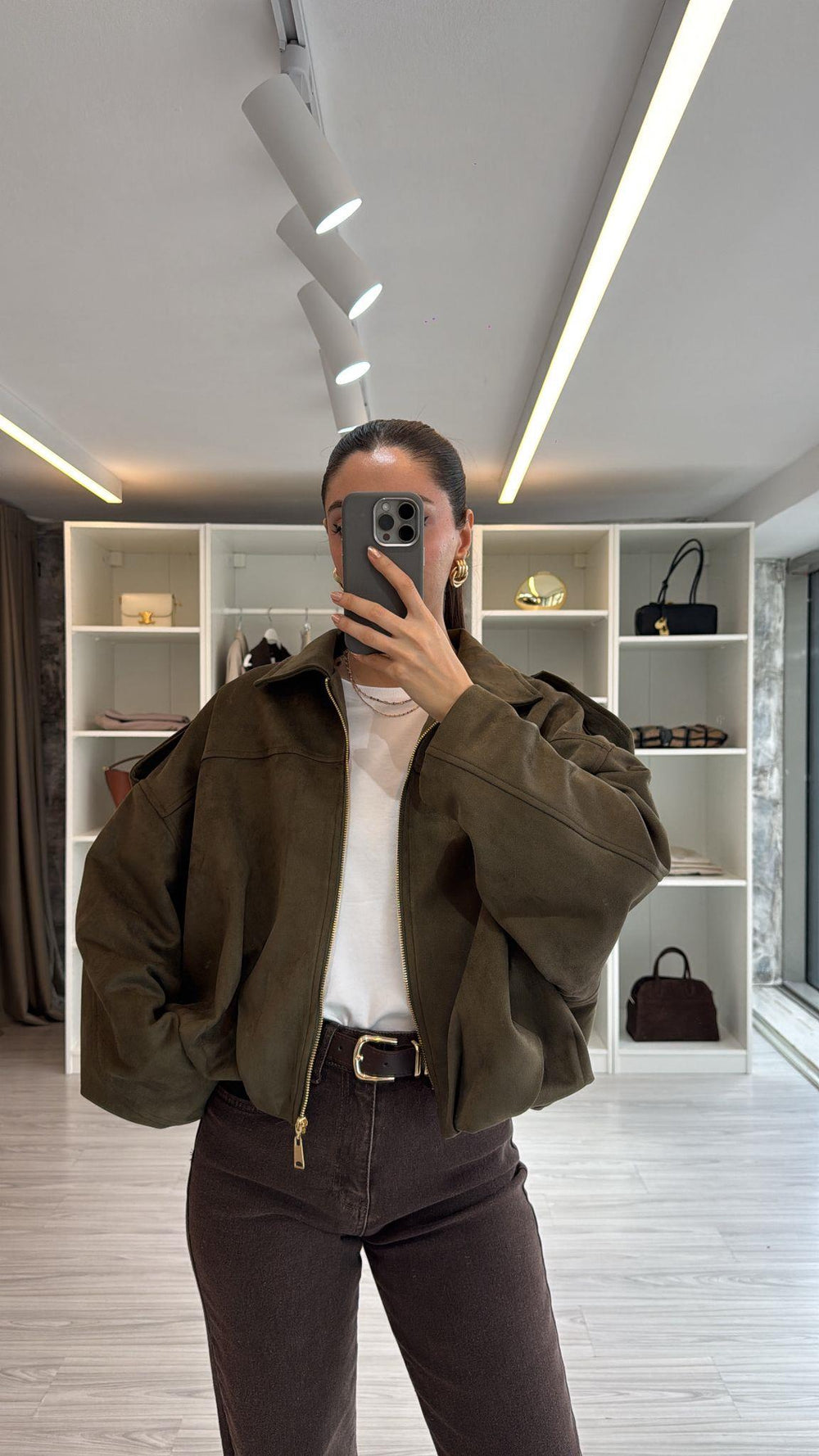 HAKİ SÜET BOMBER CEKET