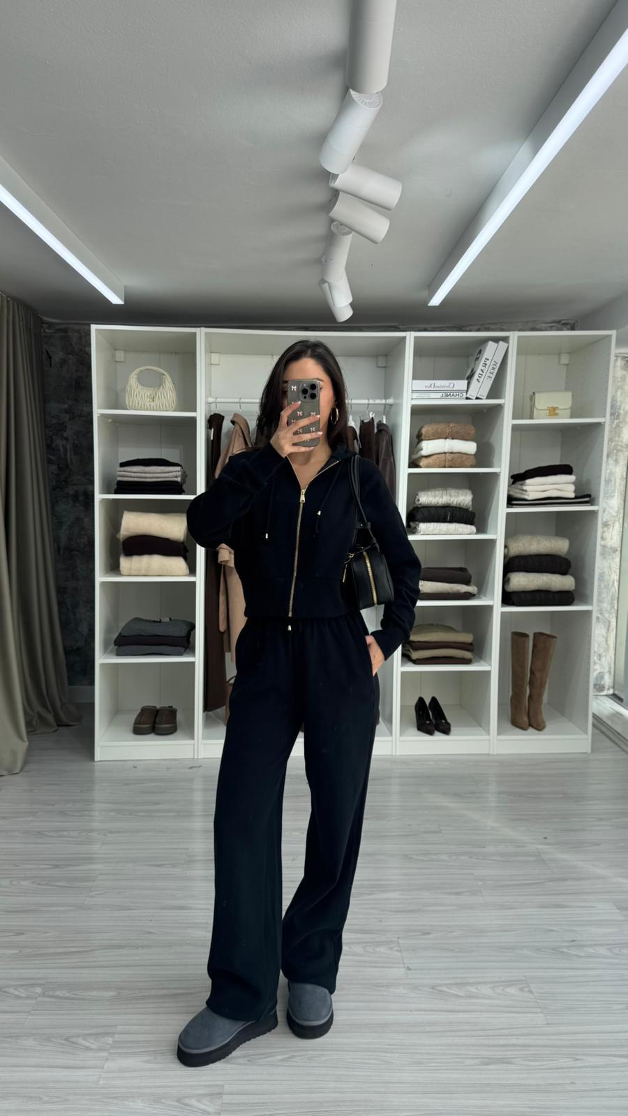 SİYAH FLOW FERMUARLI SWEAT TAKIM
