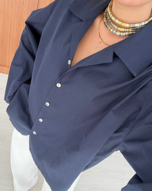 LACİVERT OVERSIZE POPLİN GÖMLEK - 1132