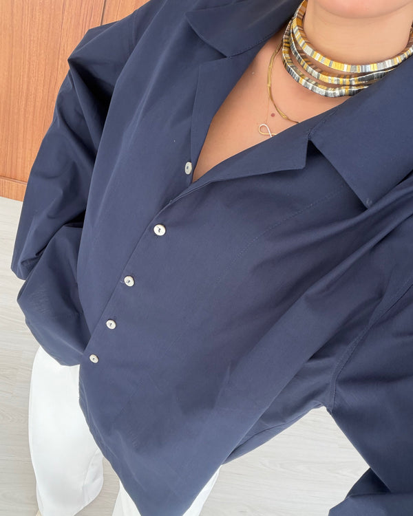LACİVERT OVERSIZE POPLİN GÖMLEK - 1132