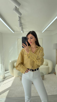 SARI KAHVERENGİ ÇİZGİLİ GÖMLEK
