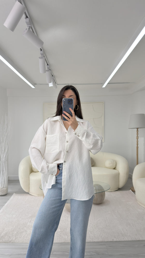 NEXO OVERSIZE ÇİZGİLİ GÖMLEK - BEYAZ
