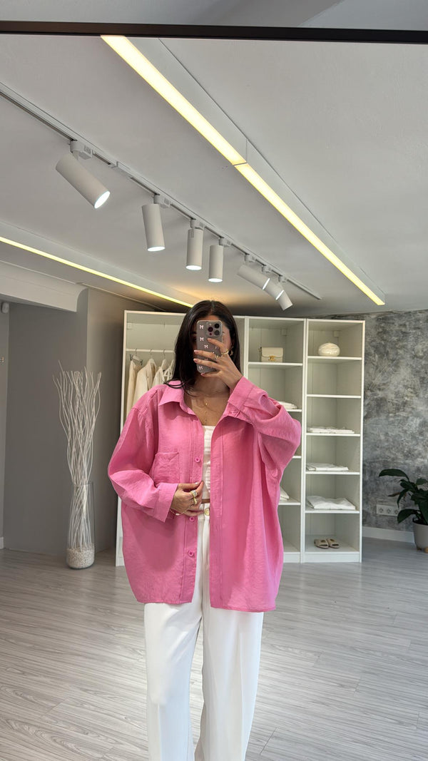 PEMBE OVERSİZE TENSEL GÖMLEK