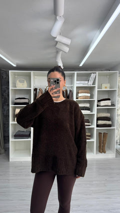 KAHVERENGİ LİSS OVERSIZE TRİKO KAZAK