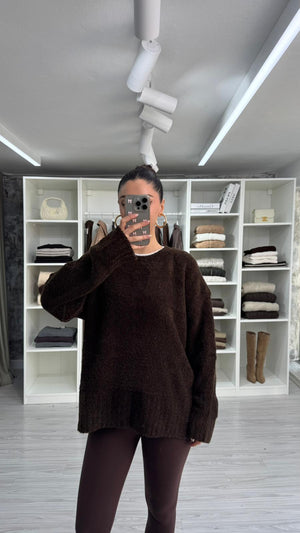 KAHVERENGİ LİSS OVERSIZE TRİKO KAZAK
