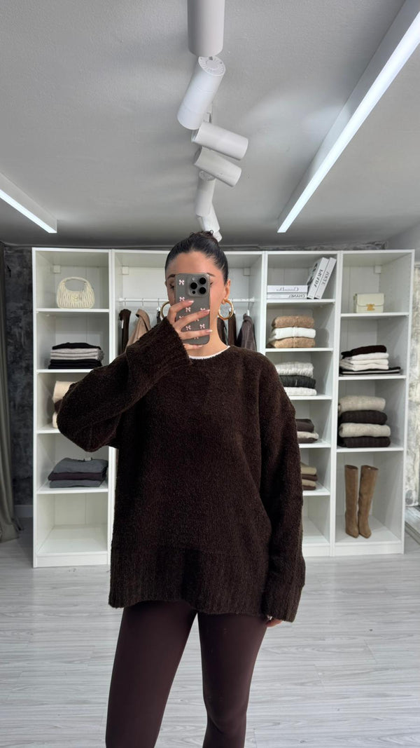 KAHVERENGİ LİSS OVERSIZE TRİKO KAZAK