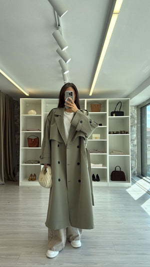 HAKİ OVERSIZE UZUN TRENÇKOT