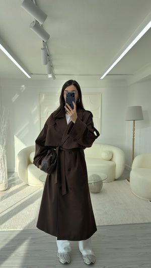 KAHVERENGİ OVERSIZE UZUN TRENÇKOT