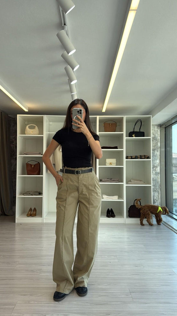 HAKİ KEMERLİ YÜKSEK BEL STRAIGHT PANTOLON