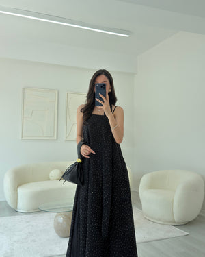 SİYAH FULARLI TAŞLI ELBİSE