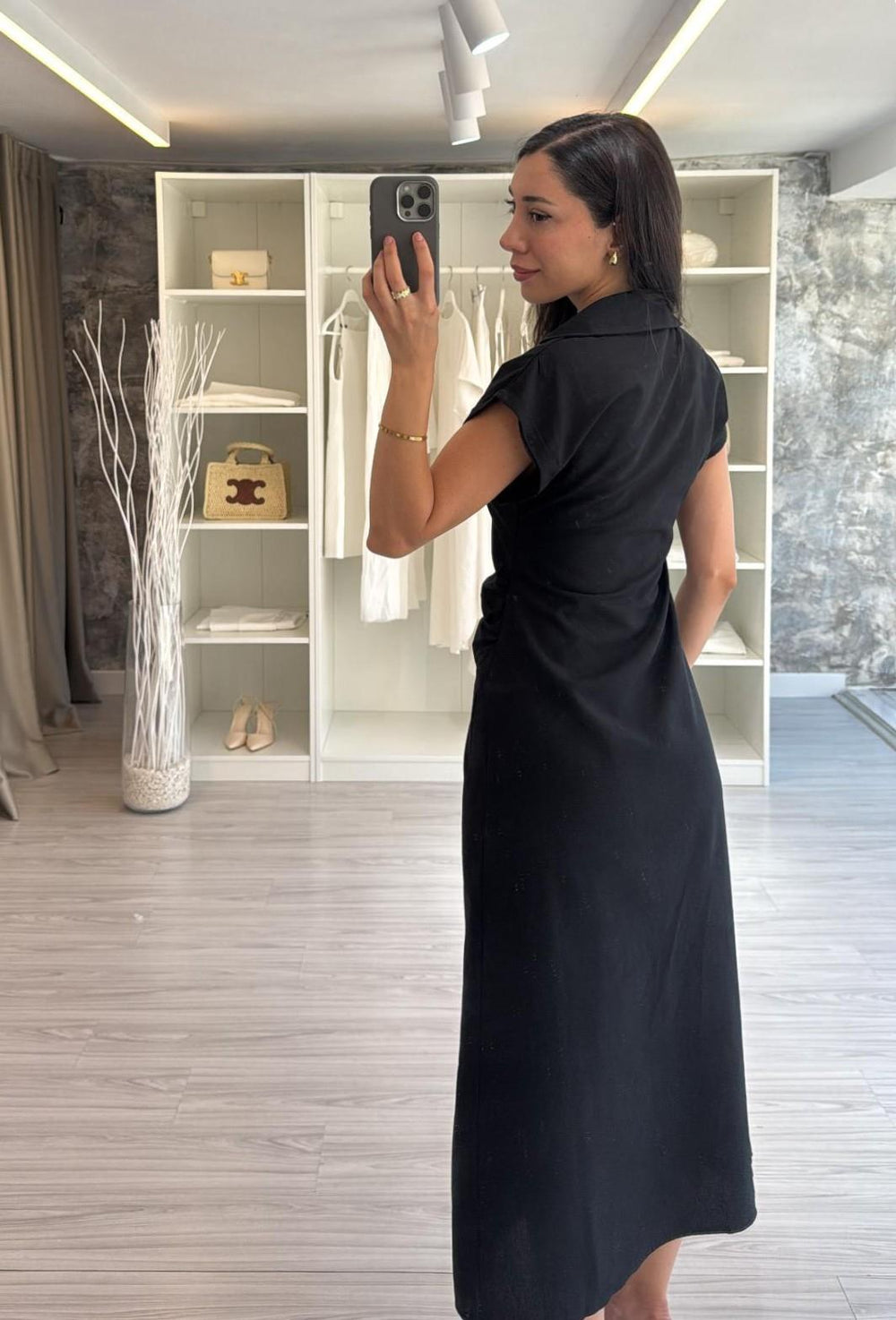 DÜĞMELİ KETEN ELBİSE