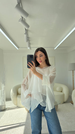 BEYAZ ELİSE PELERİN ŞİFON BLUZ