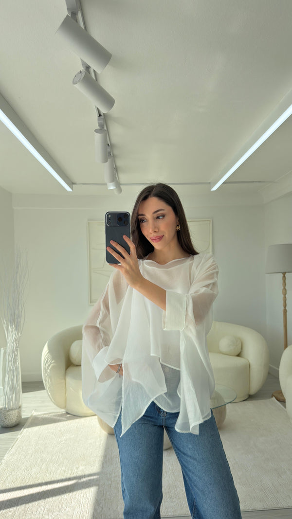 BEYAZ ELİSE PELERİN ŞİFON BLUZ