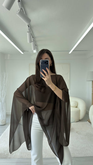 KAHVE ŞİFON PELERİN BLUZ