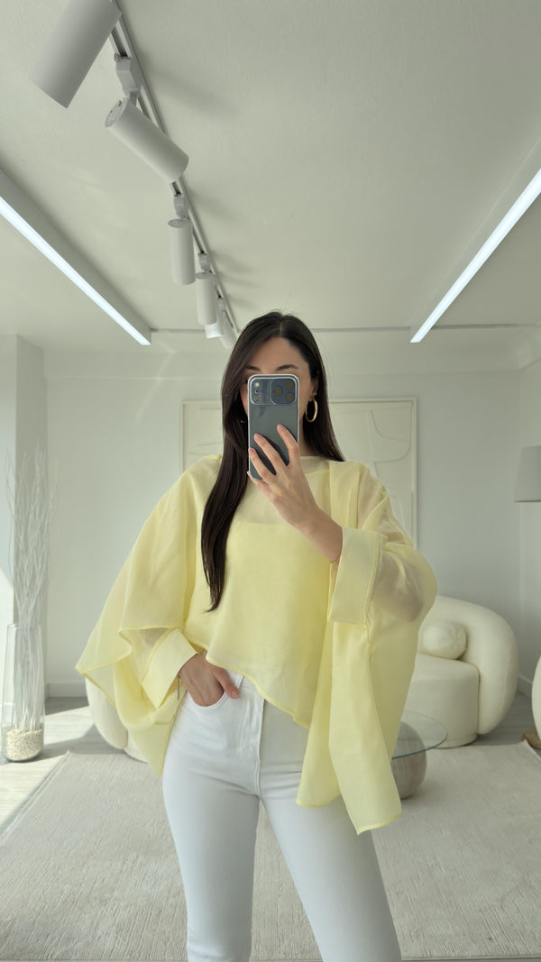 SARI ELİSE PELERİN ŞİFON BLUZ