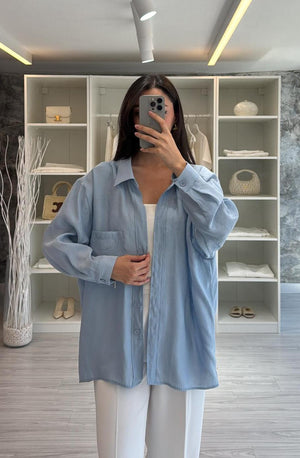 BEBE MAVİ OVERSIZE TENSEL GÖMLEK