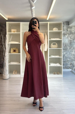 BORDO ÇAPRAZ BAĞLAMALI TENSEL ELBİSE