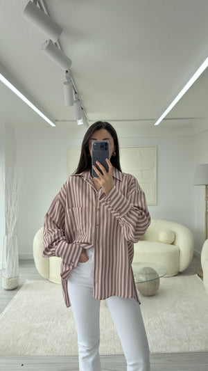 PEMBE KAHVERENGİ ÇİZGİLİ GÖMLEK