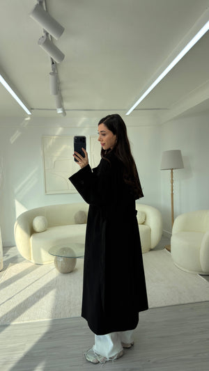 SİYAH OVERSIZE UZUN TRENÇKOT