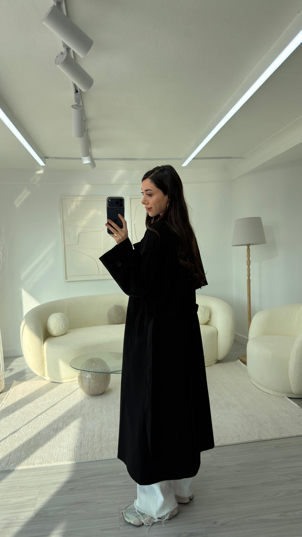 SİYAH OVERSIZE UZUN TRENÇKOT