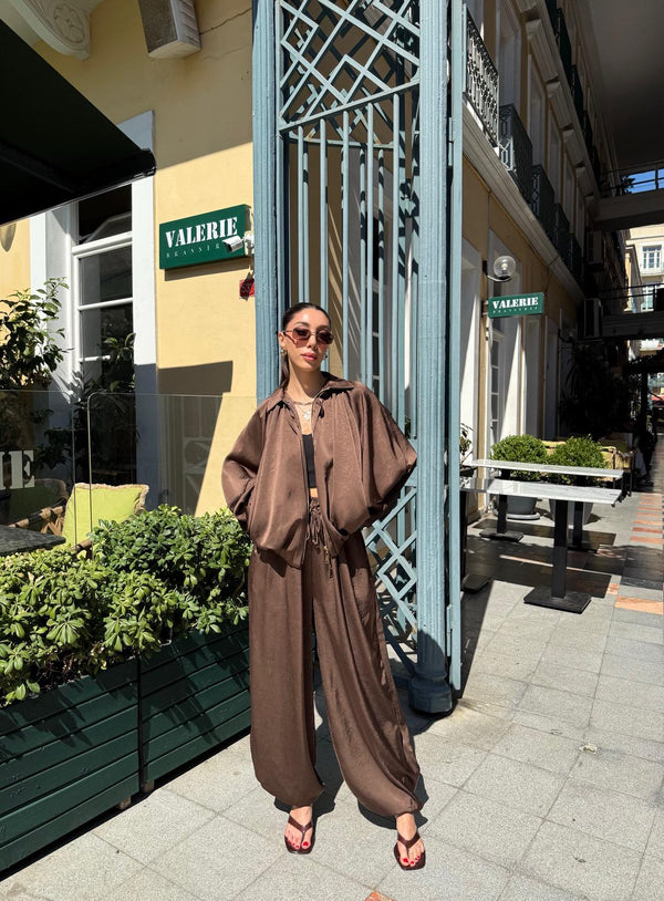 KAHVERENGİ PREMIUM SATEN BOMBER CEKET