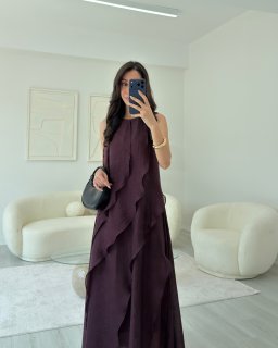 MÜRDÜM FIRFIRLI MAXİ ELBİSE