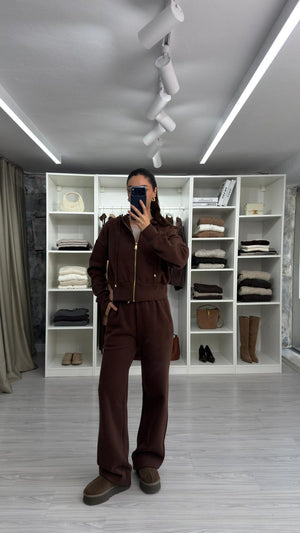 KAHVERENGİ FERMUARLI SWEAT TAKIM