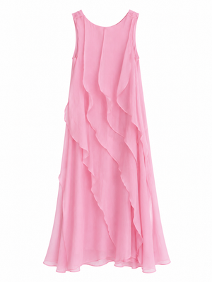 PEMBE FIRFIRLI MAXİ ELBİSE