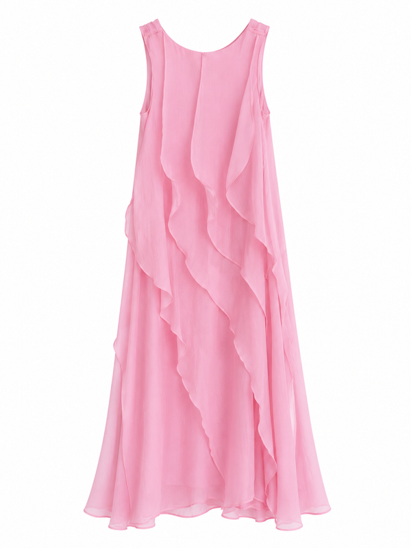 PEMBE FIRFIRLI MAXİ ELBİSE