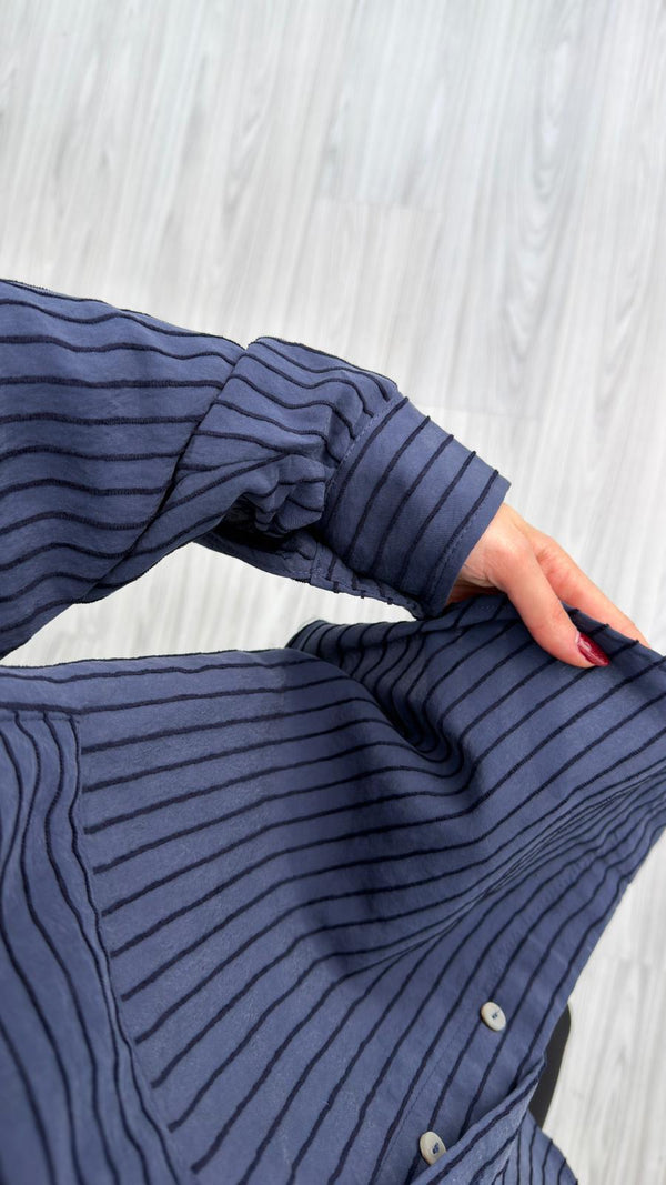 LACİVERT NEXO OVERSIZE ÇİZGİLİ GÖMLEK