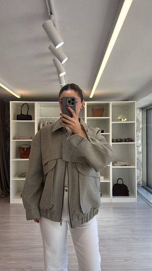 HAKİ OVERSIZE KIRÇILLI BOMBER CEKET