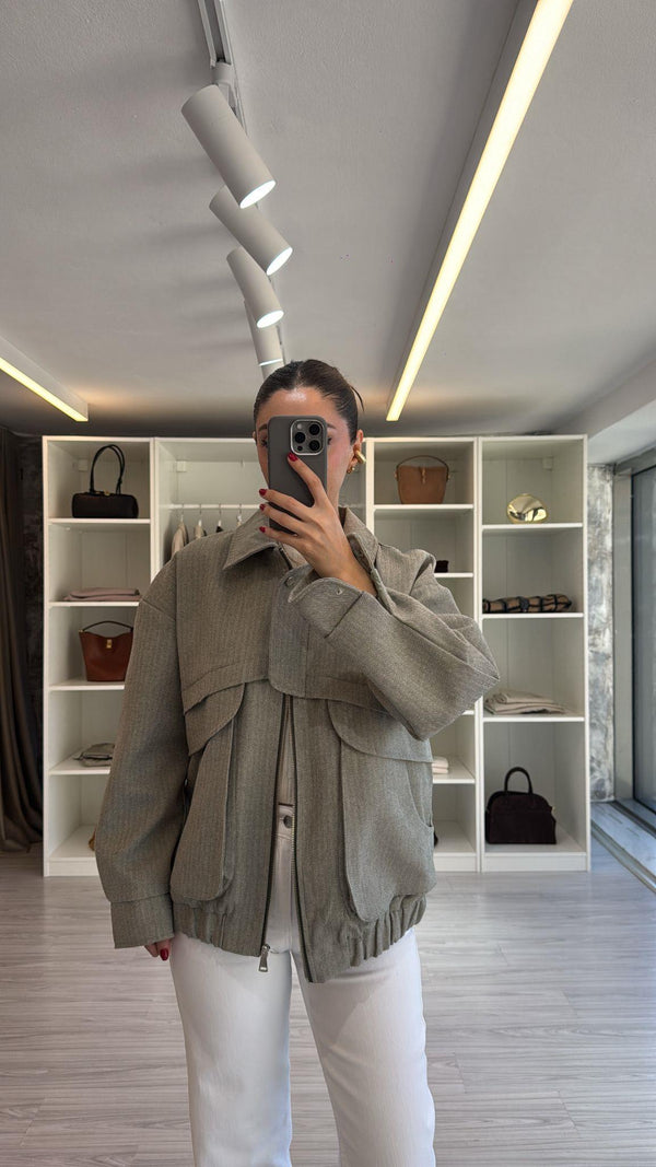 HAKİ OVERSIZE KIRÇILLI BOMBER CEKET