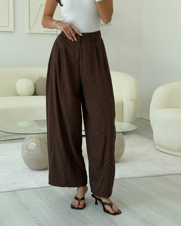 KAHVERENGİ BAGGY TAŞLI PANTOLON