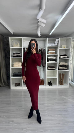 BORDO YARIM BALIKÇI MİDİ TRİKO ELBİSE