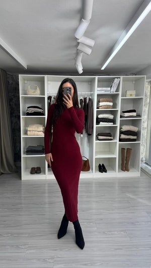 BORDO YARIM BALIKÇI MİDİ TRİKO ELBİSE