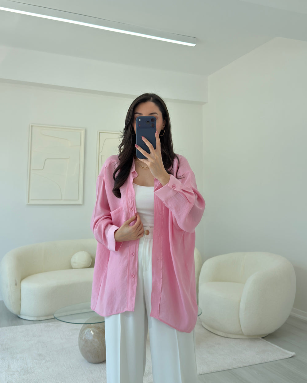 ŞEKER PEMBE OVERSIZE TENSEL GÖMLEK