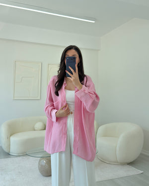 ŞEKER PEMBE OVERSIZE TENSEL GÖMLEK