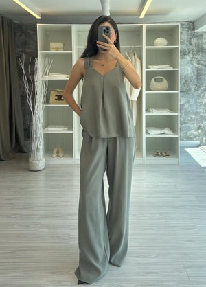 HAKİ TENSEL BLUZ PANTOLON TAKIM