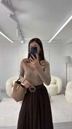 CAMEL DANTEL DETAYLI BLUZ