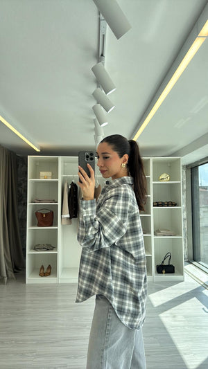 GRİ OVERSIZE EKOSELİ ODUNCU GÖMLEK