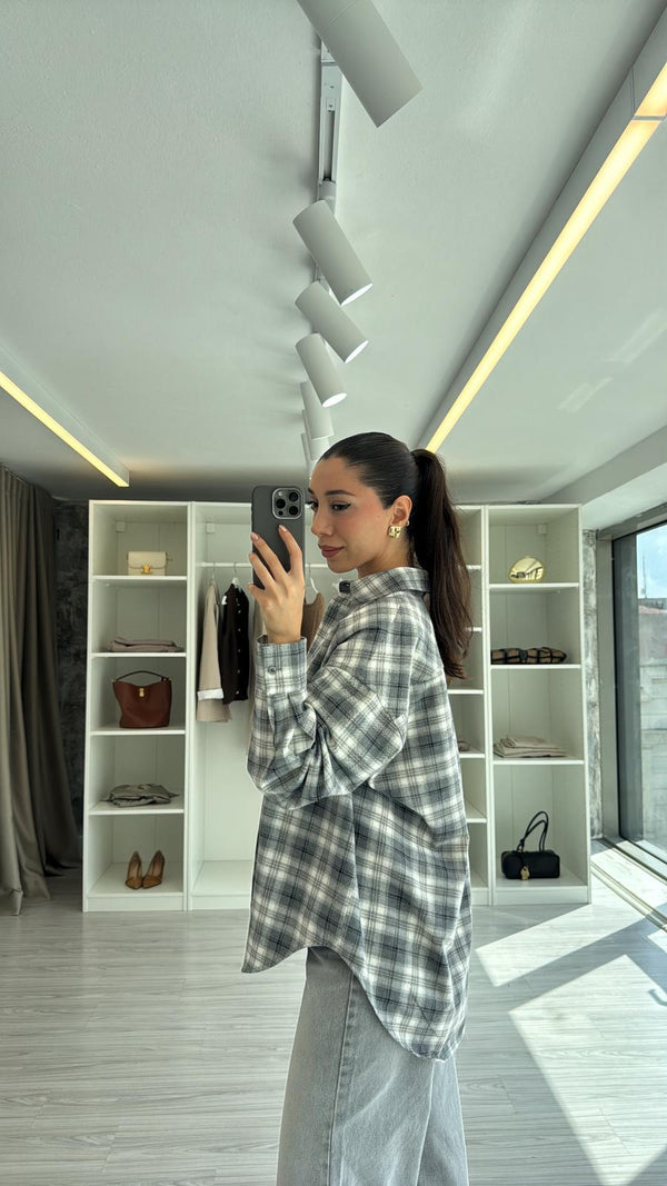 GRİ OVERSIZE EKOSELİ ODUNCU GÖMLEK
