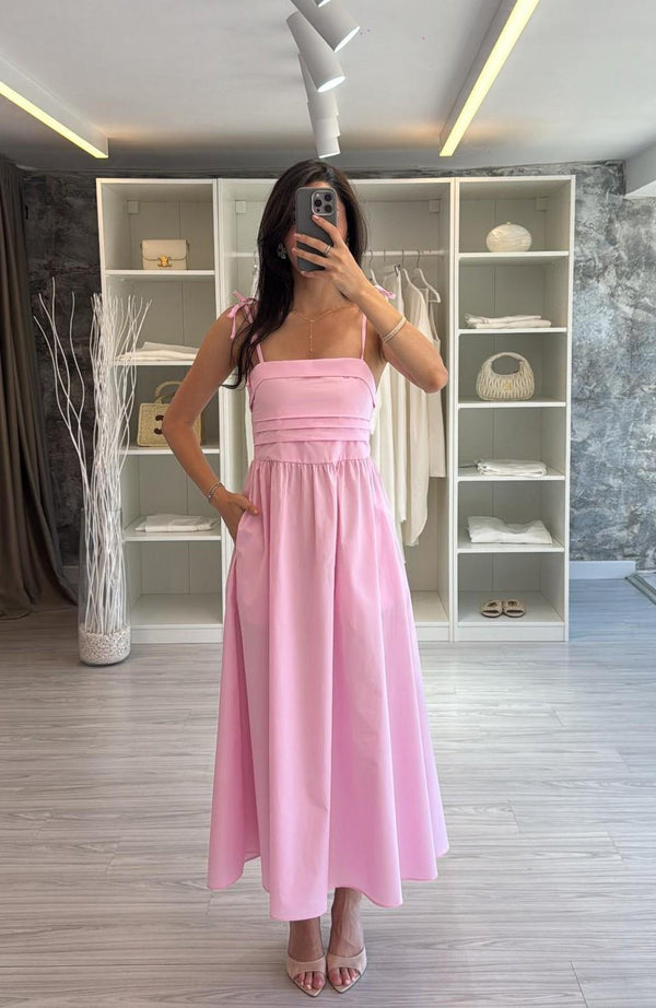PEMBE POPLİN ELBİSE