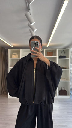 SİYAH PREMIUM SATEN BOMBER CEKET
