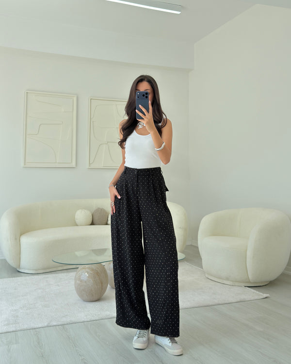 SİYAH BAGGY TAŞLI PANTOLON