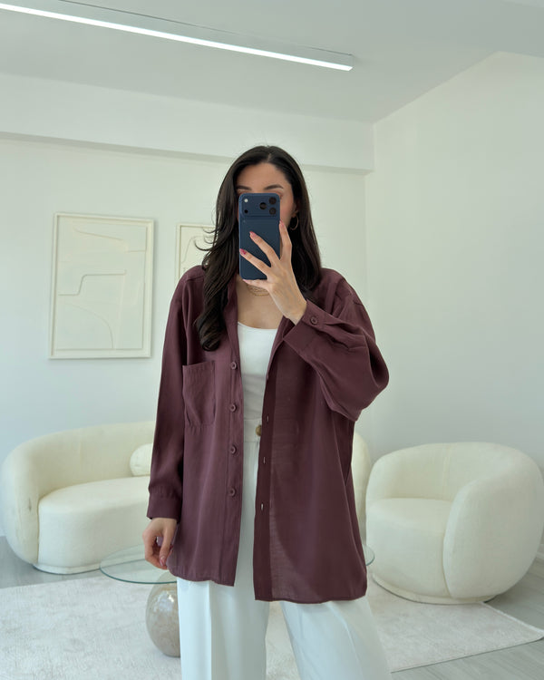 BORDO OVERSIZE TENSEL GÖMLEK