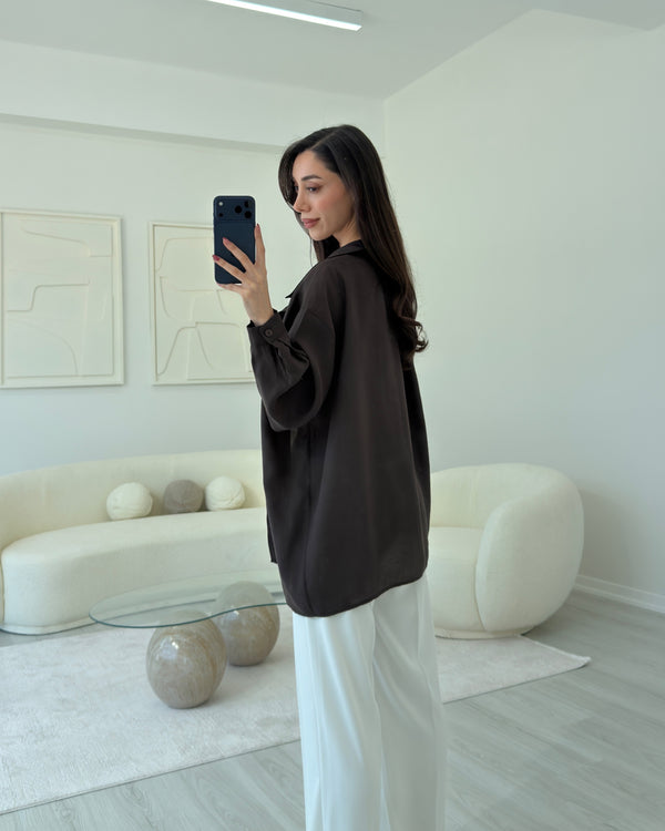KAHVERENGİ OVERSIZE TENSEL GÖMLEK