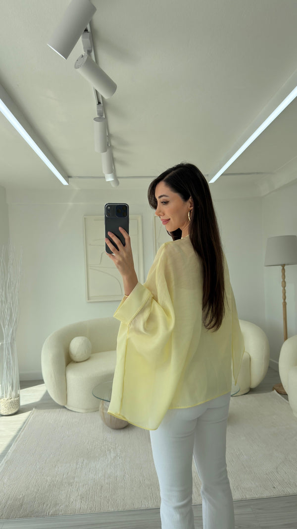 SARI ELİSE PELERİN ŞİFON BLUZ